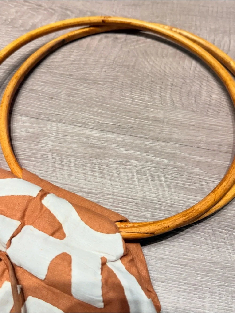 Vintage 70s Bohemian Wooden Ring Handle Handbag Folk Art Applique Purse